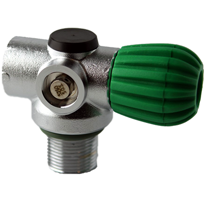 StoneRust.com - Blue Steel - Inline Rebreather Valve with 200 BAR Din- Green Knob